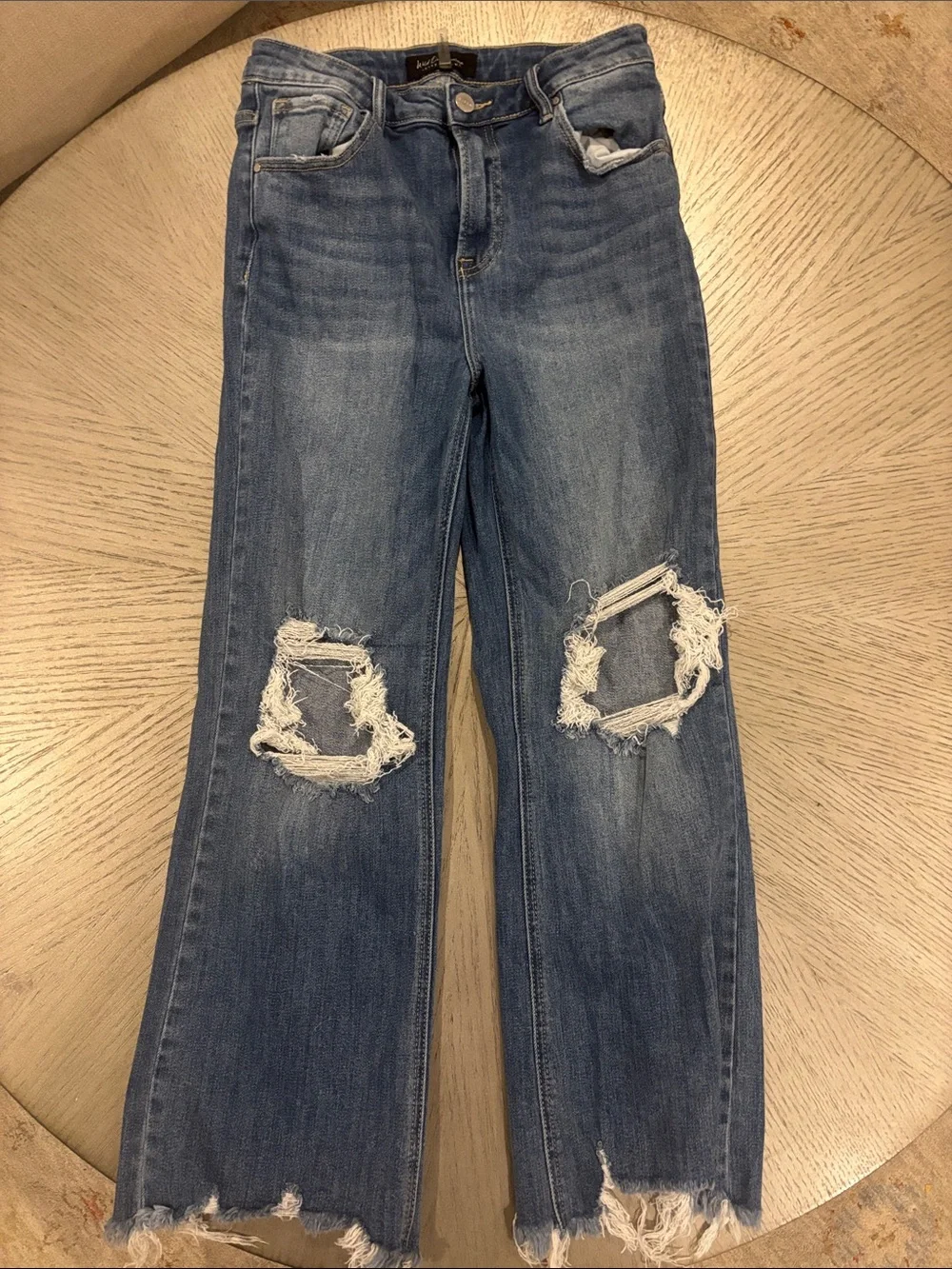 Risen Women's Flare Distressed Jeans in Medium Blue